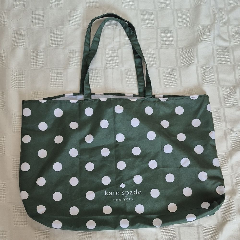 Kate Spade Dark Green and White Polka Dot Reusable Shopping  Tote